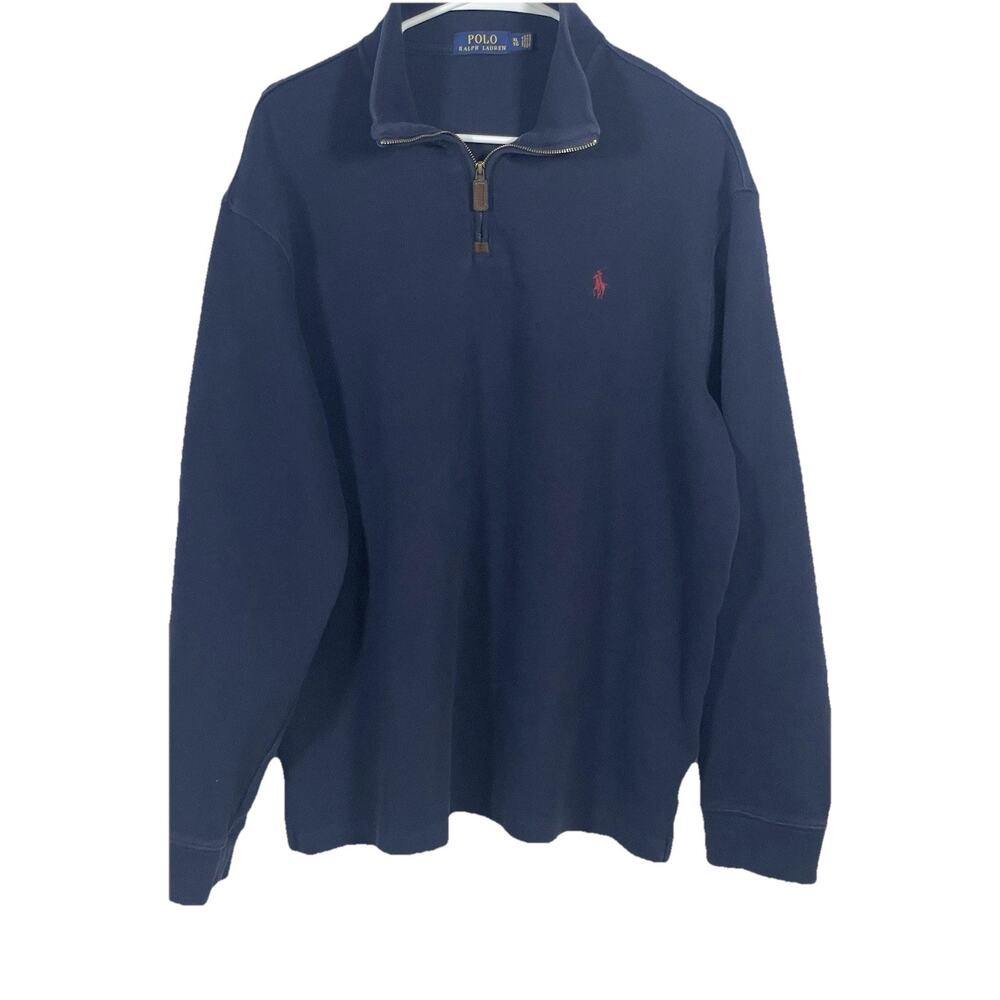 Polo Ralph Lauren Mens XL Navy Blue Estate Rib 1/4 Zip Pullover 100% Cotton